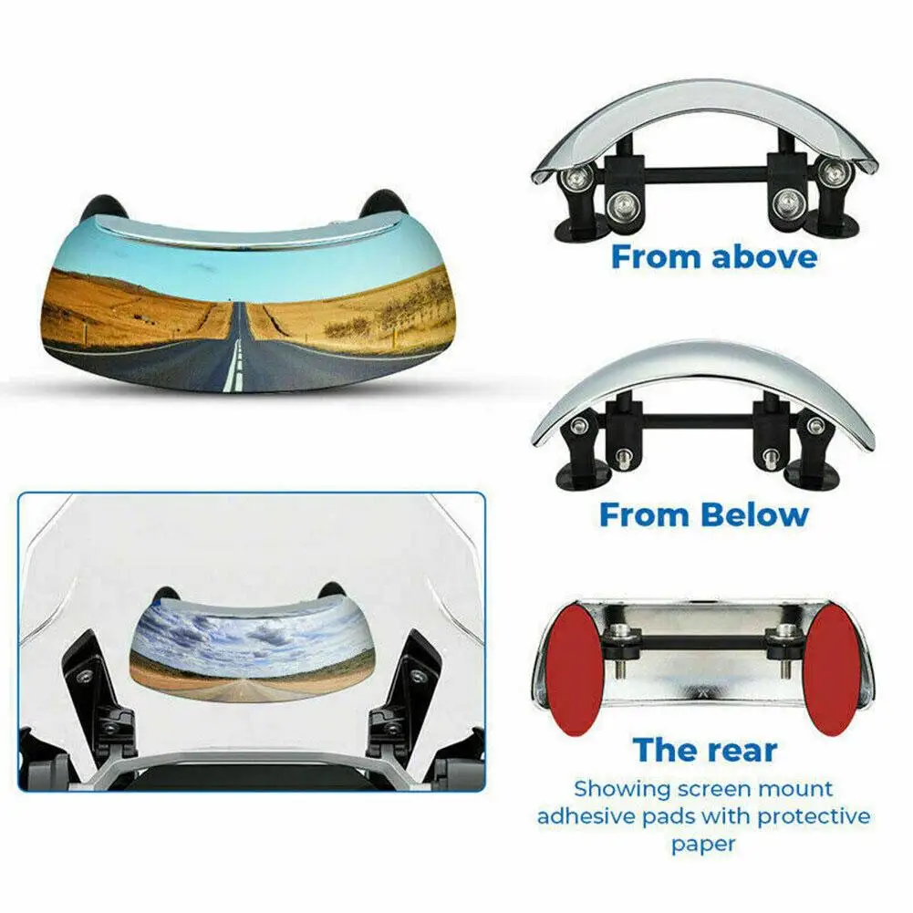 For BMW Yamaha Motorcycle Windscreen 180+ Degree Blind Spot Mirror Wide Angle Rearview Mirrors Small Rear View Mirror