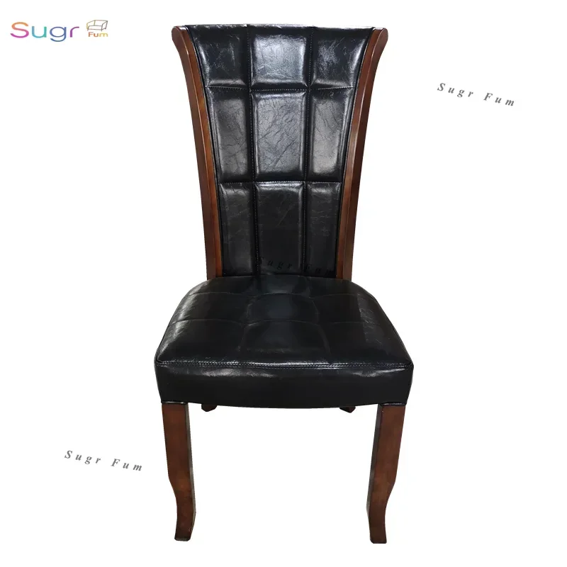 

Простой и современный полный мягкий мешок из цельного дерева, обеденный стул с высокой спинкой, домашний отель, ресторанный стул, кожаный стул