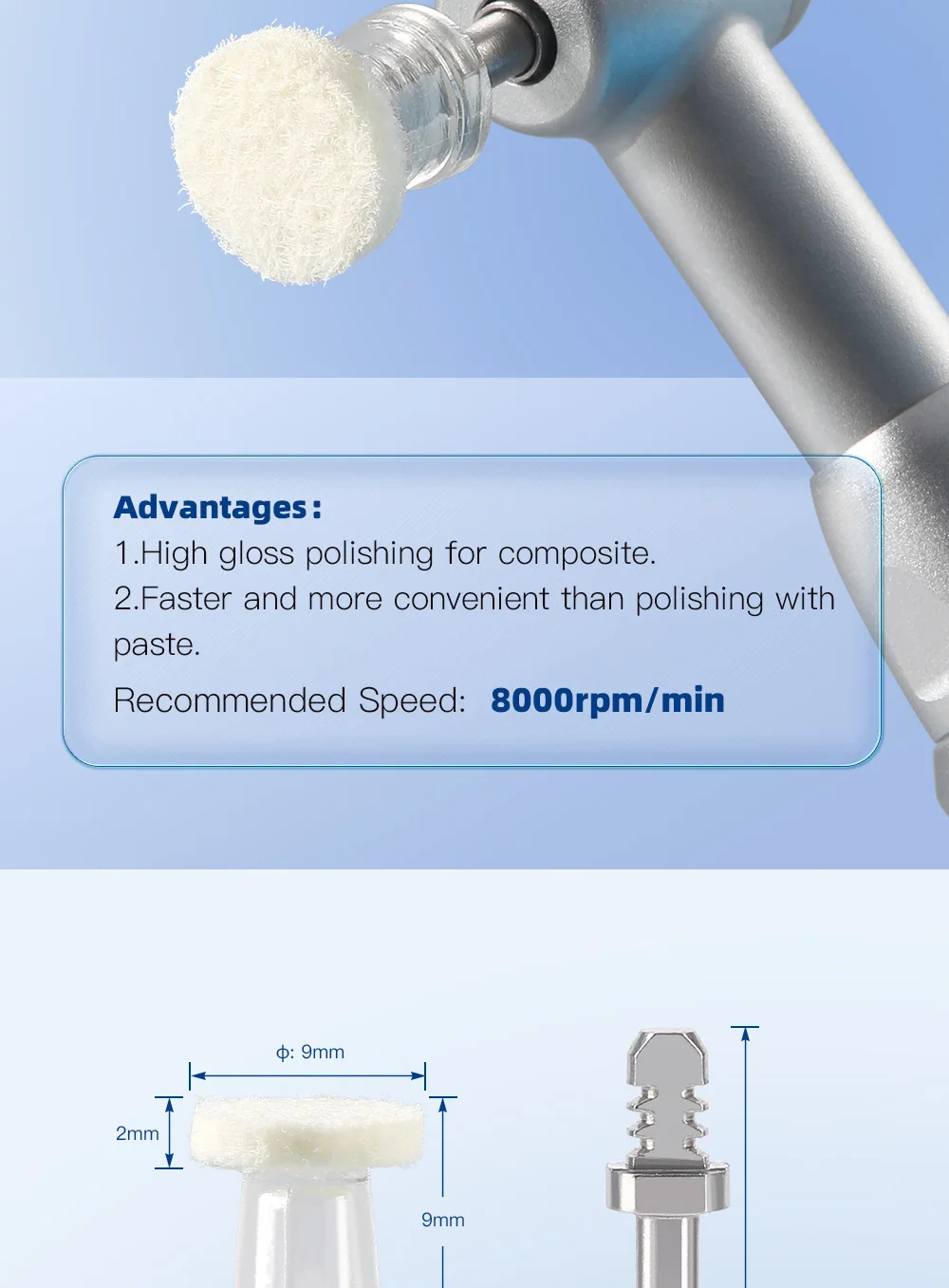AZDENT 50 Stück/Box Dental Composite Polierscheibe Paste Imprägnierte Filzräder 50 Scheiben 1 Stück CA Dorn Einwegpolierer – Detail 6