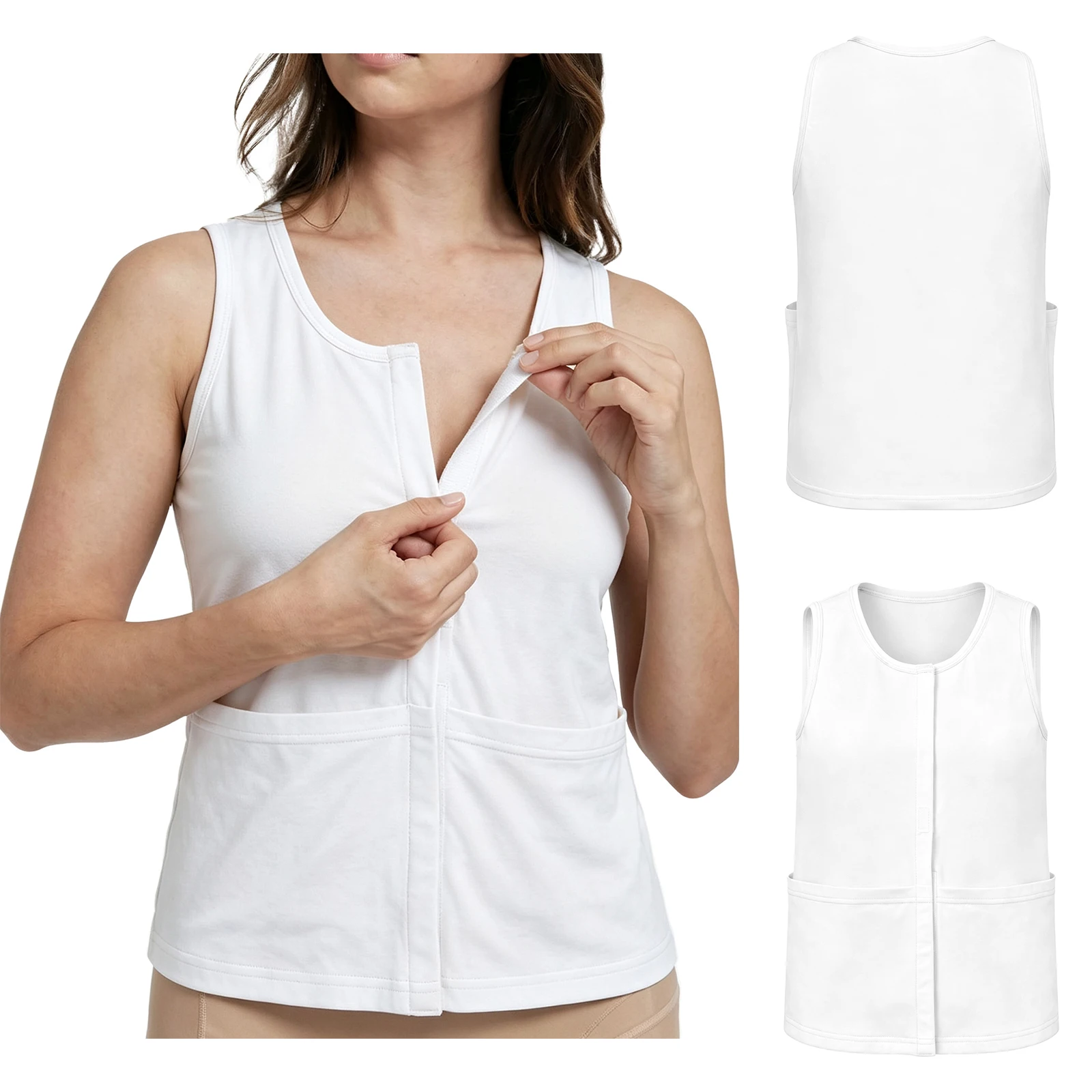 Women Postoperative Recovery Vest Special Needs Adaptive Clothing Sleeveless Hook-and-loop Tank Top Elderly Alzheimer Hospital