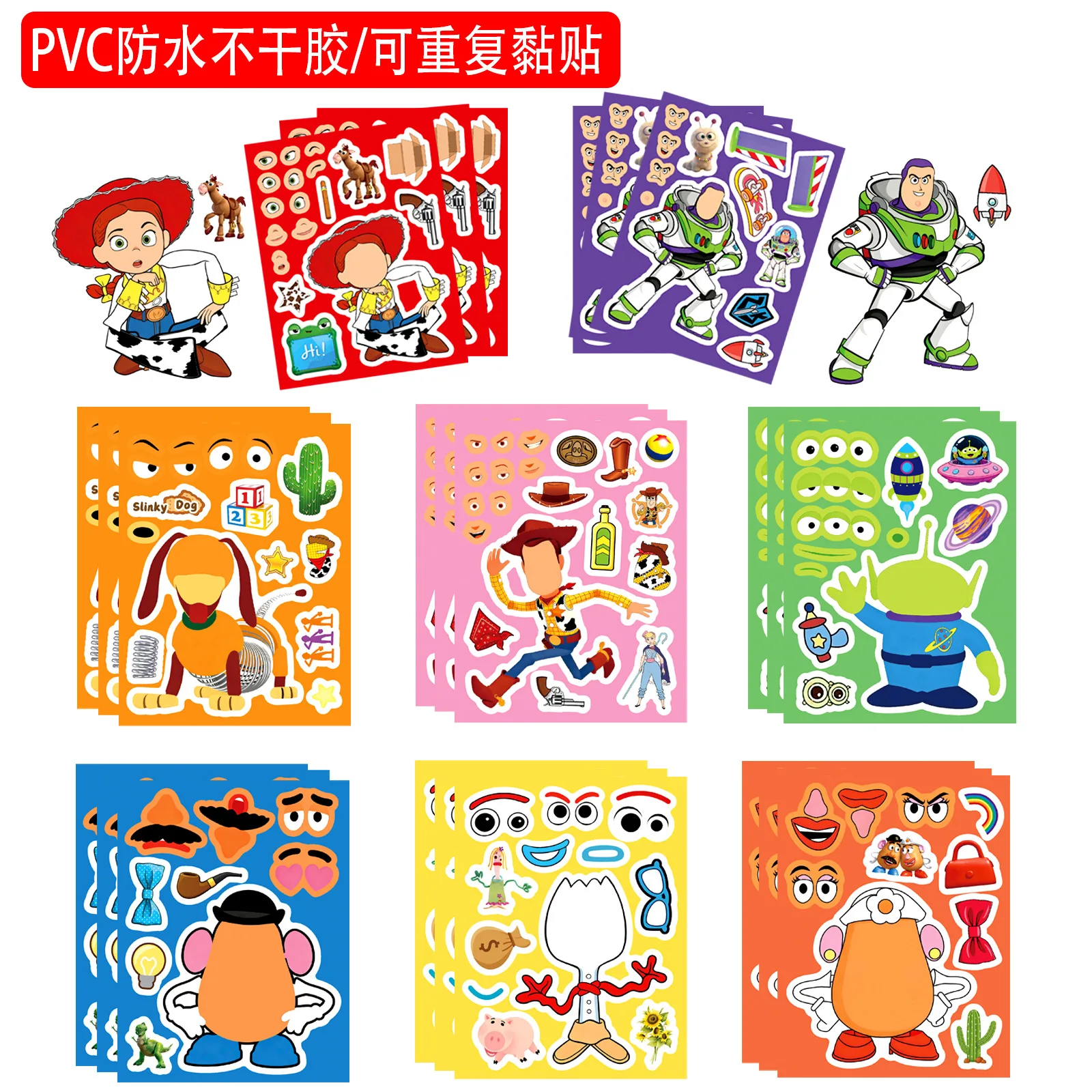 Toy Story 5 Make a Face Stickers Carton Woody Buzz Waterproof Reusable Puzzle Stickers for Kids DIY Craft Christmas Decor Gifts