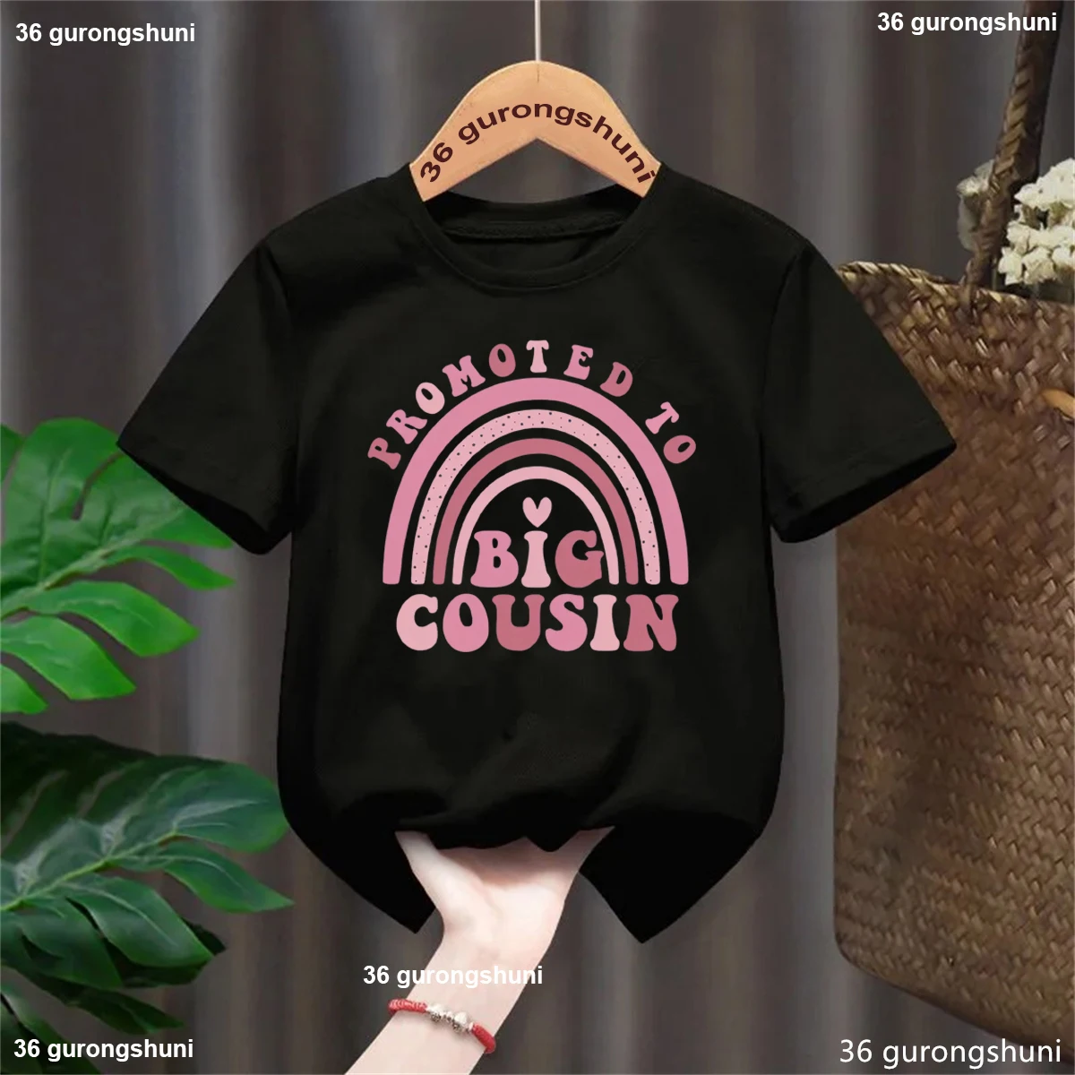 Kawaii Kids Clothes Rainbow Promothed To Big Cousin Graphic Printed T Shirt Girls/Boys Pregnancy Announcement Shirt Solid Tops