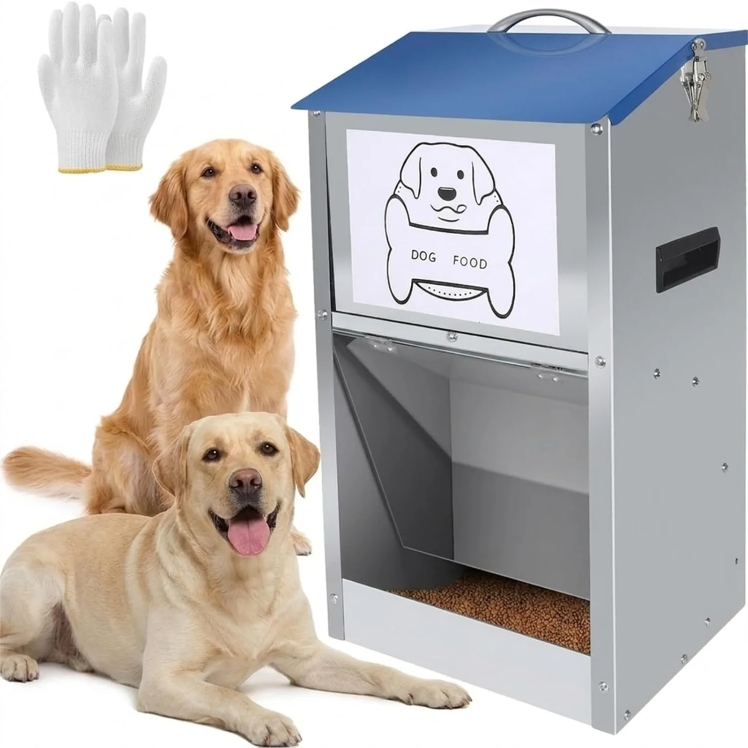 Galvanized Automatic Dog Feeder, 25Lbs Capacity Gravity-Fed Food Dispenser for Indoor & Outdoor Use, Easy Self-Feeding for