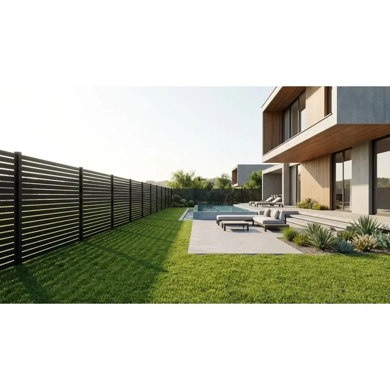 Modern Aluminum Slat Fence Powder Coated Framed Privacy Fencing for Garden Villa Pool Backyard Aluminum Gate