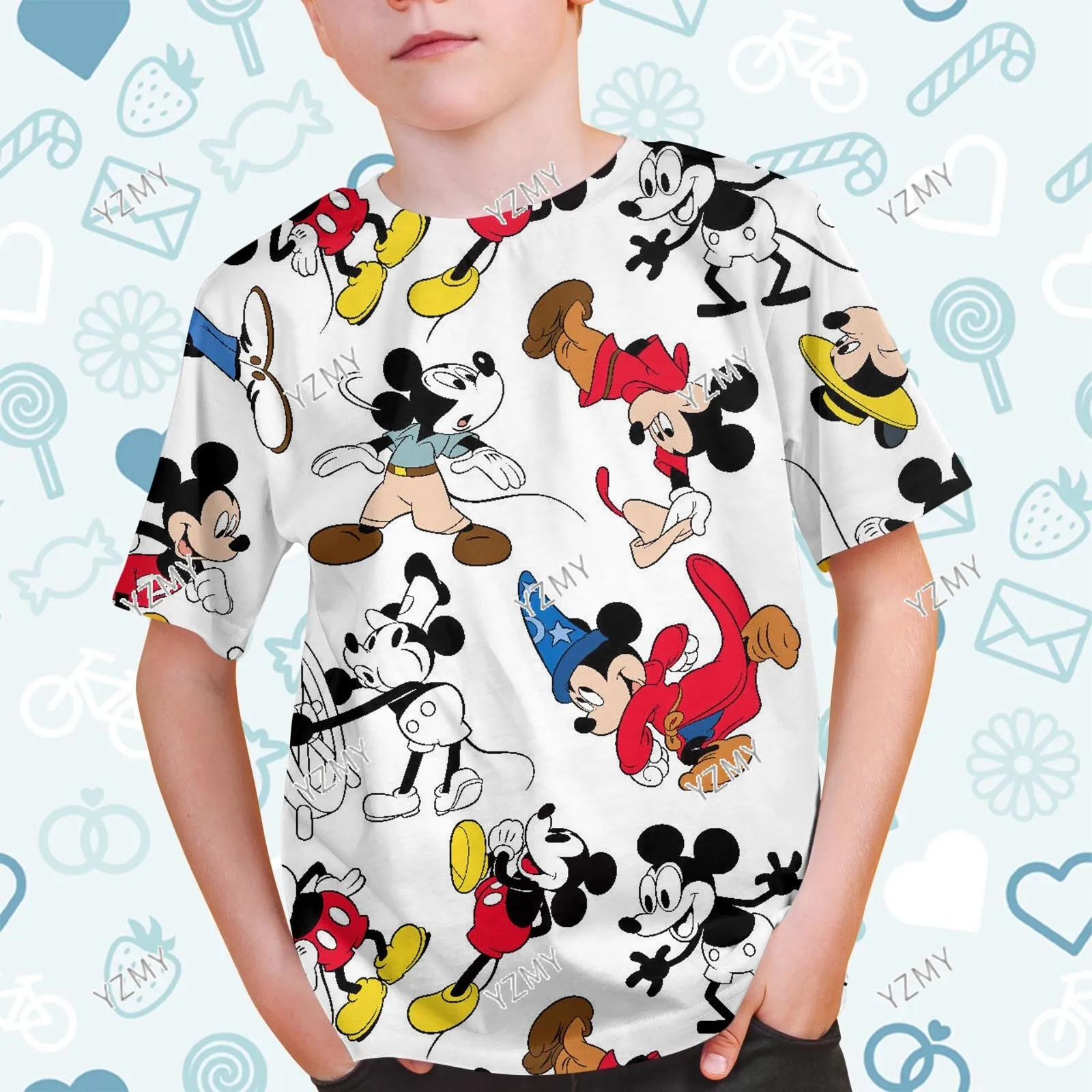 Camiseta infantil de mickey mouse 3D estampada, estilo casual, camiseta de streetwear, tops, desenhos animados, meninos, meninas, verão, 2022