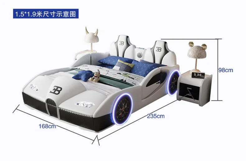 Children's bed boy car bed with guardrail 1.5 meters cartoon solid wood multi-functional double girl baby single bed