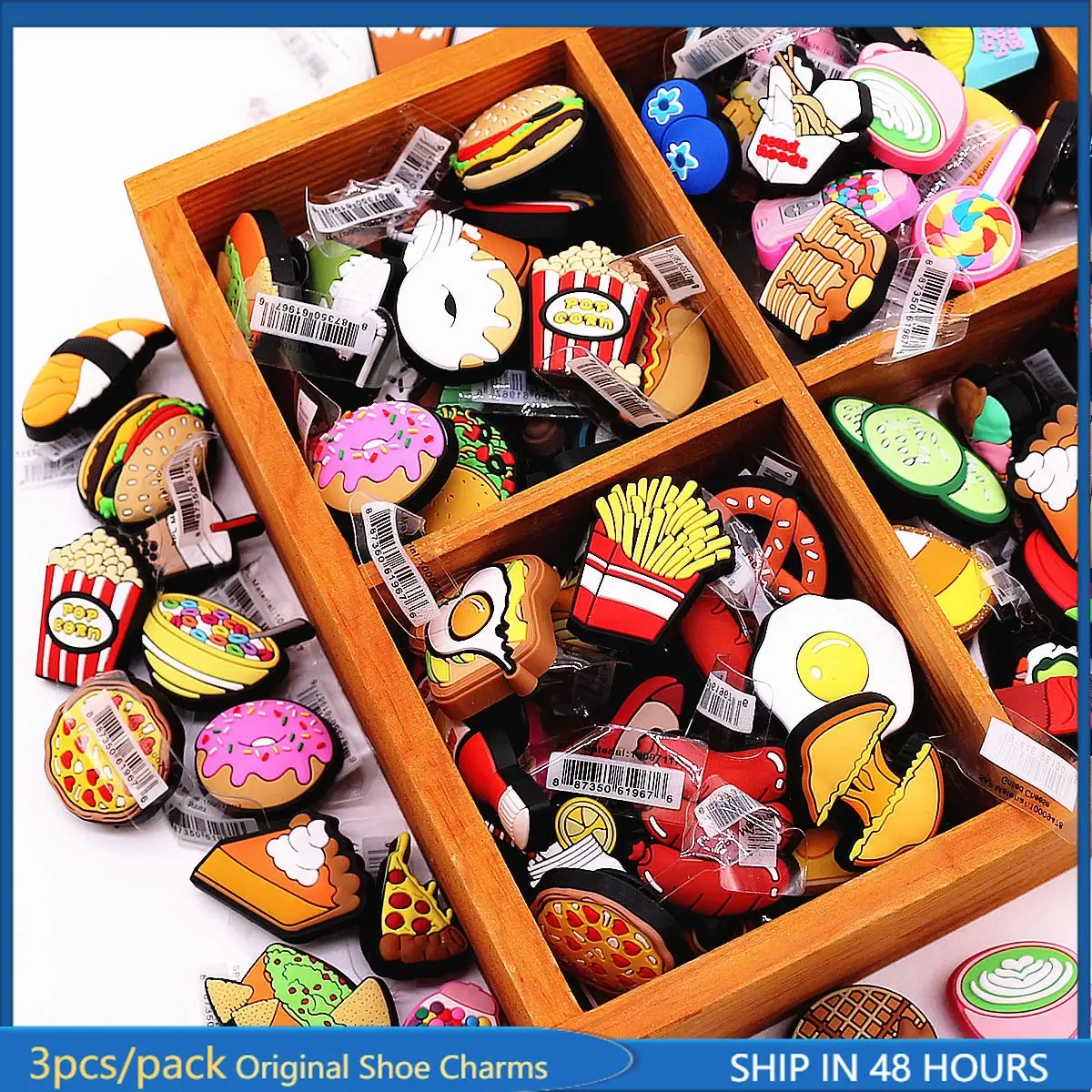 3 Pack Original Food Style PVC Shoe Charms Designer Sandal Upper Decorations Accessories Delicacy Dessert Shapes Clog Pin Buckle