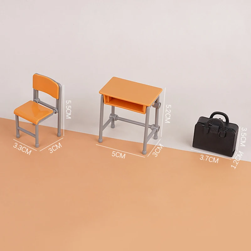 1Set 1:12 Dollhouse Miniature Desks Chairs Schoolbags Model Classroom Decor Toy Doll House Accessories