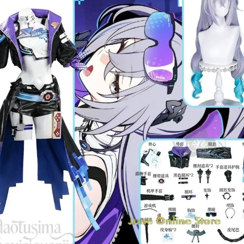 

June Online Store Anime Game Honkai：Star Rail Cosplay SP Silver Wolf LV999 New Outfit Sexy Punk Fashion Long Coat Mini Tshirt Sh