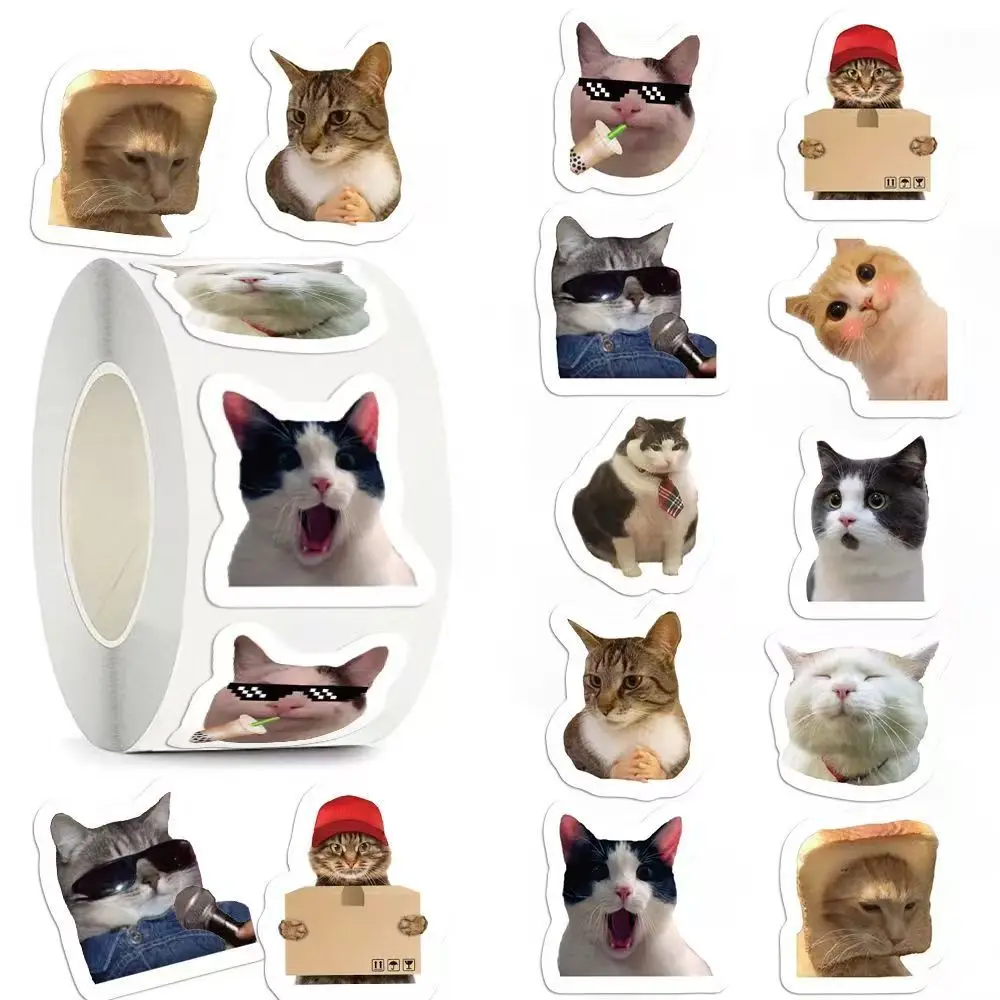 500 Stück süße lockige Katzen-Aufkleber, hochwertige Cartoon-Persönlichkeit, Kätzchen, Graffiti, dekorative Notizbuch-Aufkleber, Kawaii