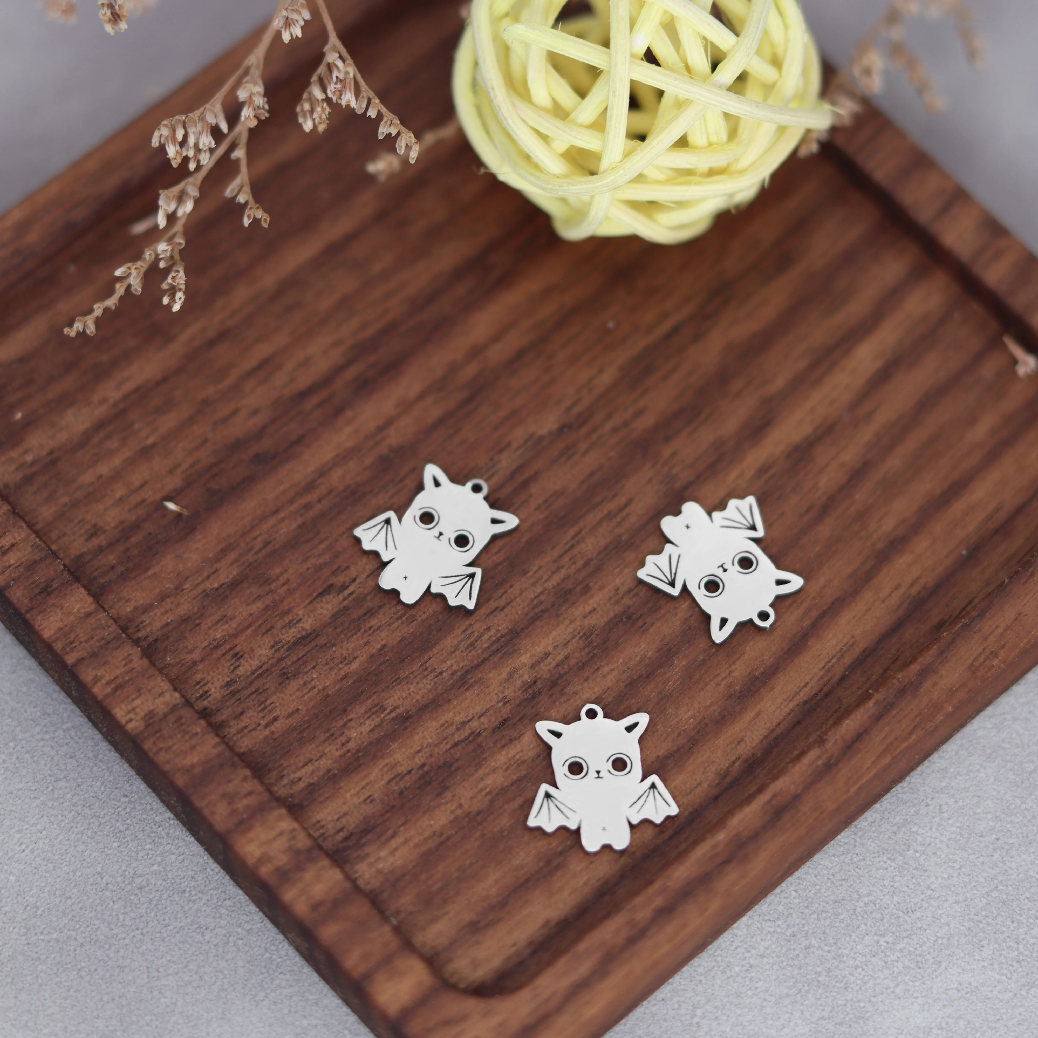 3Pcs Mini diy Bracelets Charms Cute Animal Dog Cat Sun Fire Stainless Steel Pendant Fit Jewelry Making Craft Handmade Accessorie