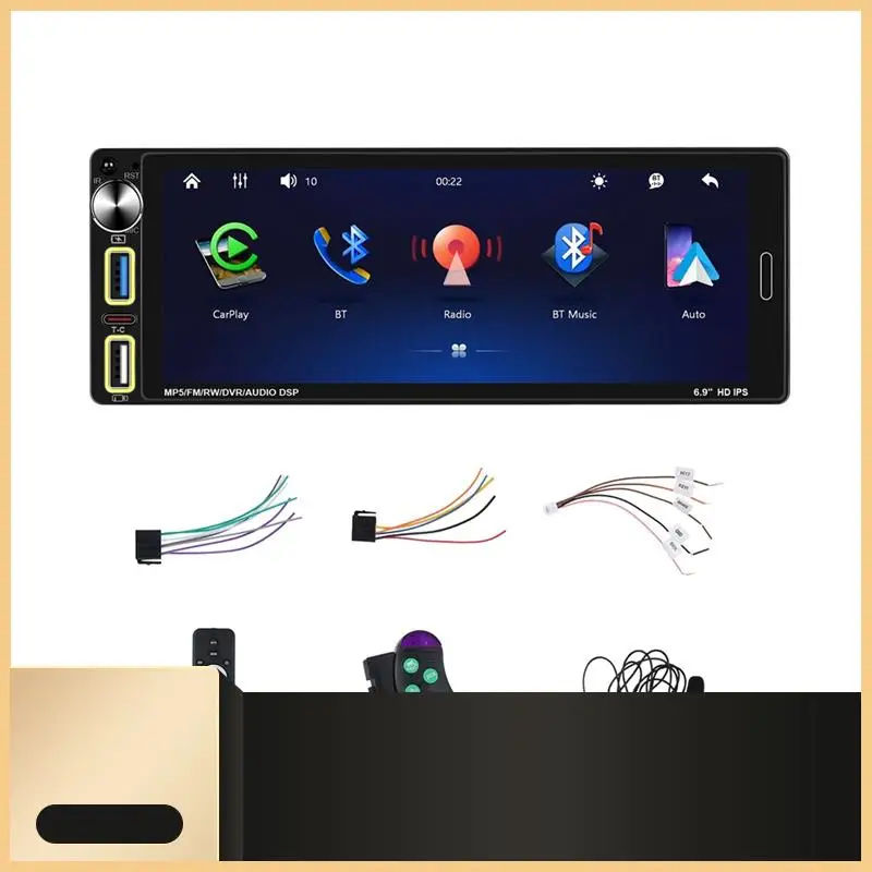 

Автомобильная стереосистема с одним дин-принтом и Carplay Android Auto, 6,9-дюймовый IPS-сенсорный экран, автомобильное радио, Bluetooth FM AM, USB SWC-N30R