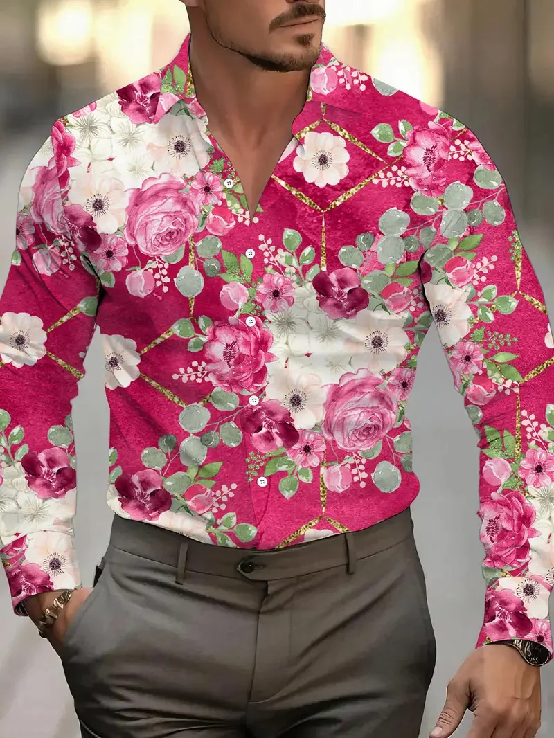 

New Hawaiian Tropical Luxury 3D Printed Floral Pattern Shirt Men's Fashion Comfortable Casual Long Sleeve Top