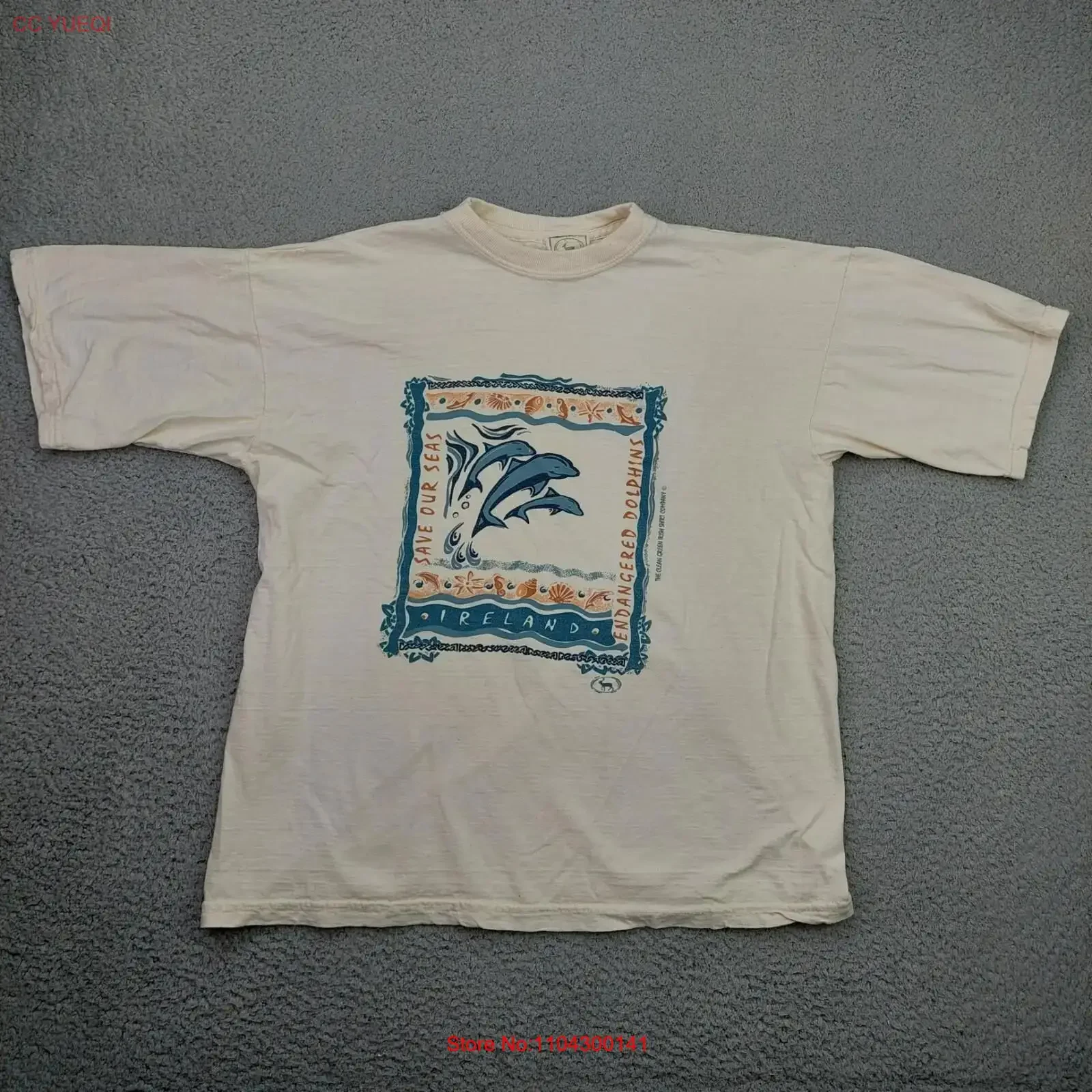 Vintage Ireland Save Our Seas Endangered Dolphins T Shirt Men's Size Medium long or short sleeves vintage Washed Stylish homme