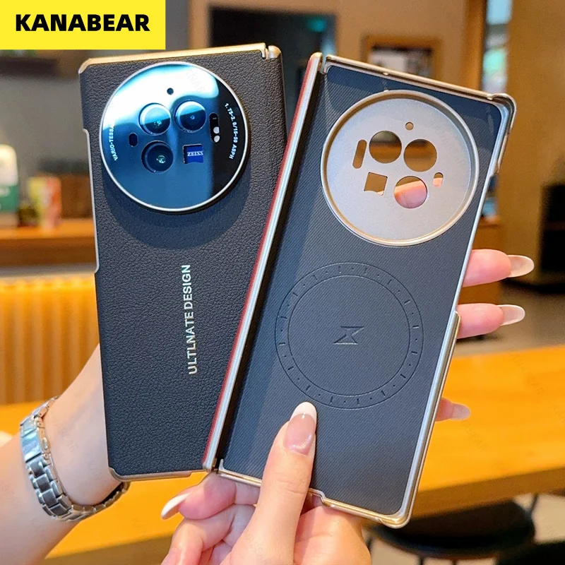 

Luxury Lychee Pattern Leather Case for vivo X Fold3/3 Pro/5, Champagne Gold, Magnetic Dual-Axis Business Unisex Protective Cover