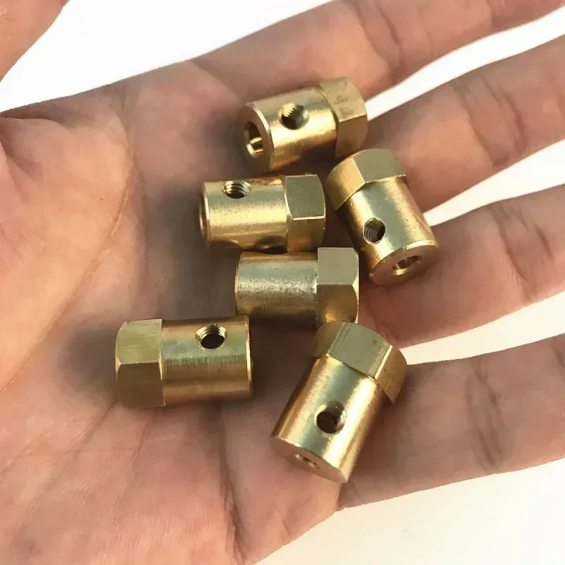 10pcs/lot 2mm 3mm 3.17mm 4mm 5mm 6mm 7mm 8mm Brass Hexagon Coupling Shaft Motor Flexible Coupling Trolley Tire Connector