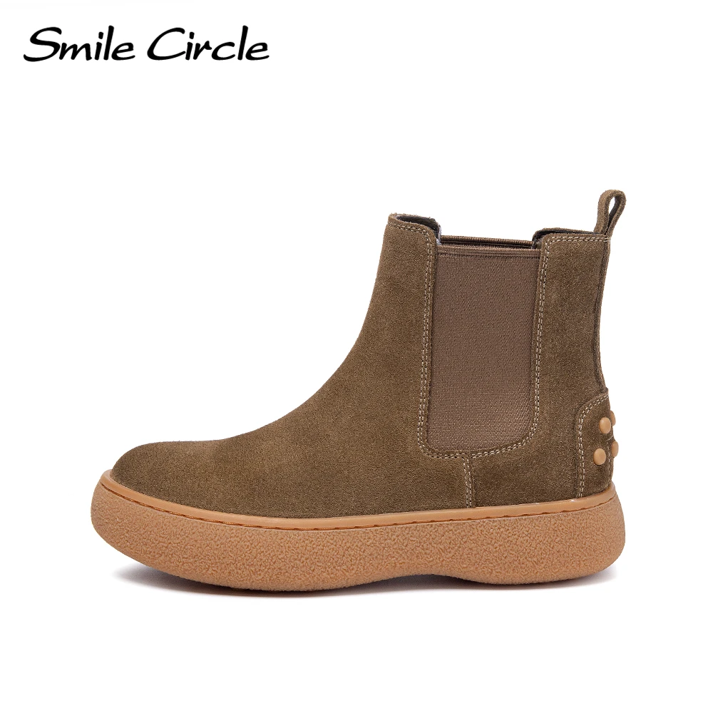 Smile Circle Chelsea Boots Women Suede Leather Platform Boots Round Toe Winter Boots