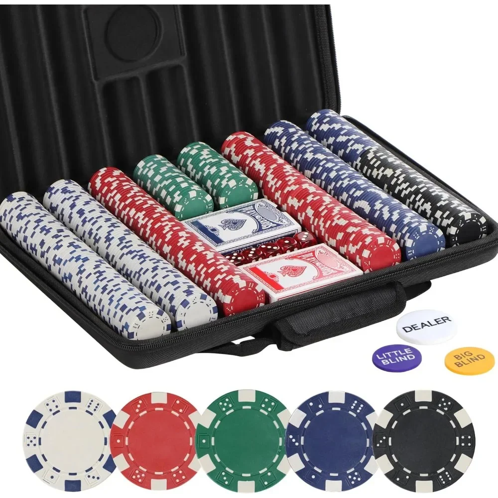 

Набор из 500 глиняных фишек для покера весом 11,5 г с кейсом для игр в Техасский Холдем, Блэкджек и казино