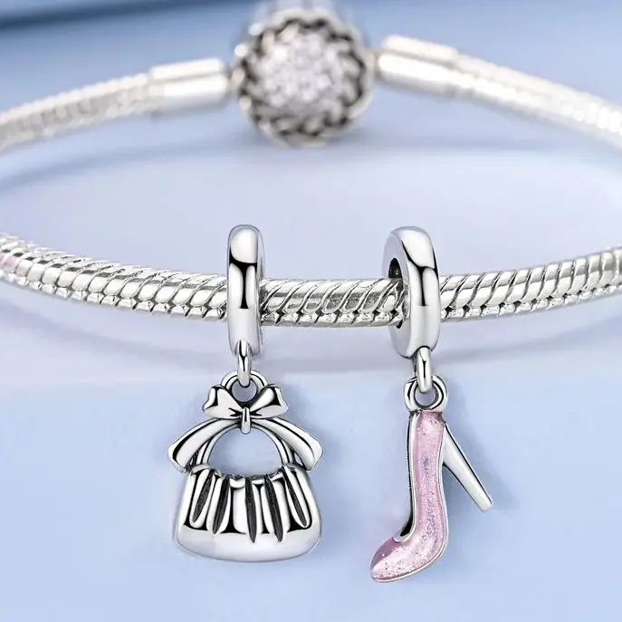 

Original Charm 925 Sterling Silver Bead High Heels Bag A Pair Pendant fit Bracelet Necklace Diy Woman Jewelry