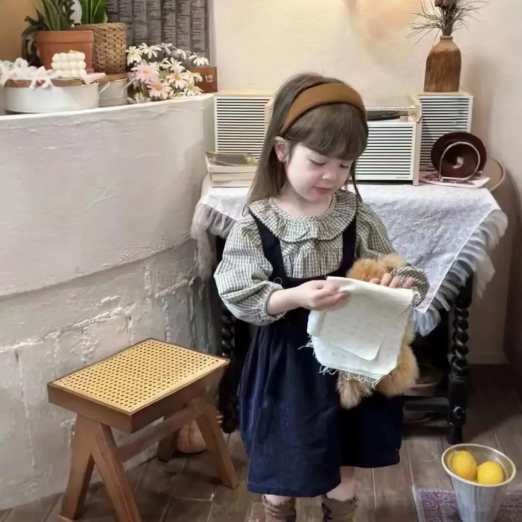 بدلة أطفال للربيع والخريف كورية جديدة برقبة دائرية متقلب سترة سروال قصير تنورة مكونة من قطعتين ملابس أطفال