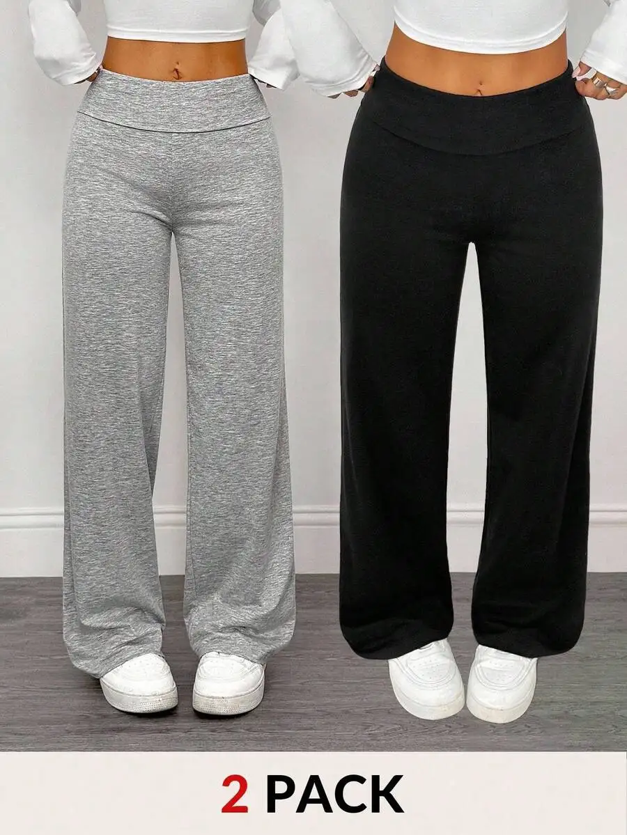 

Комплект из 2-х однотонных свободных повседневных спортивных брюк с широкими штанинами и эластичным поясом для девочек