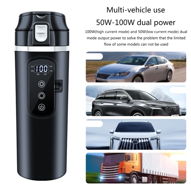 12V 24V Stainless Steel 17oz Heated Travel Mug Travel Electric Cup,500ml Car Electric Kettle Adjustable Temperature H9EE