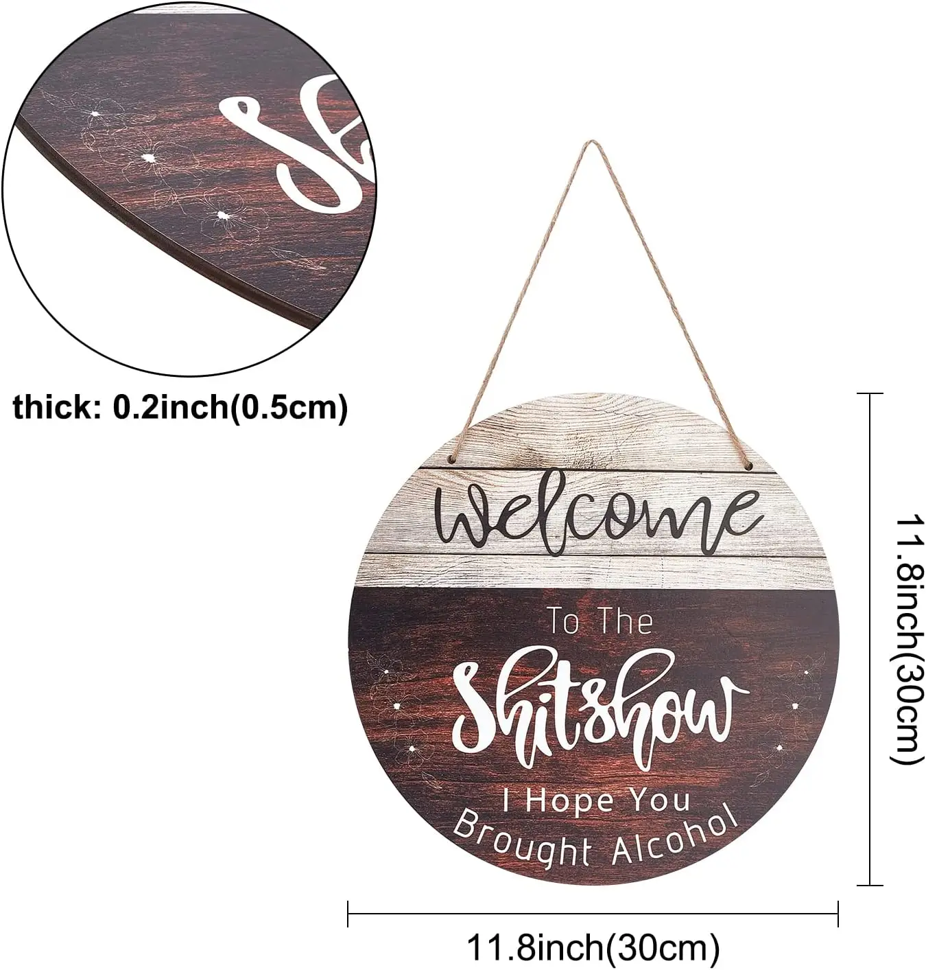 1PC Welcome Sign for Front Door Welcome to The Shitshow Retro Wooden Flat for Party Decoration Outdoor Saddle Brown 11.8x11.8in