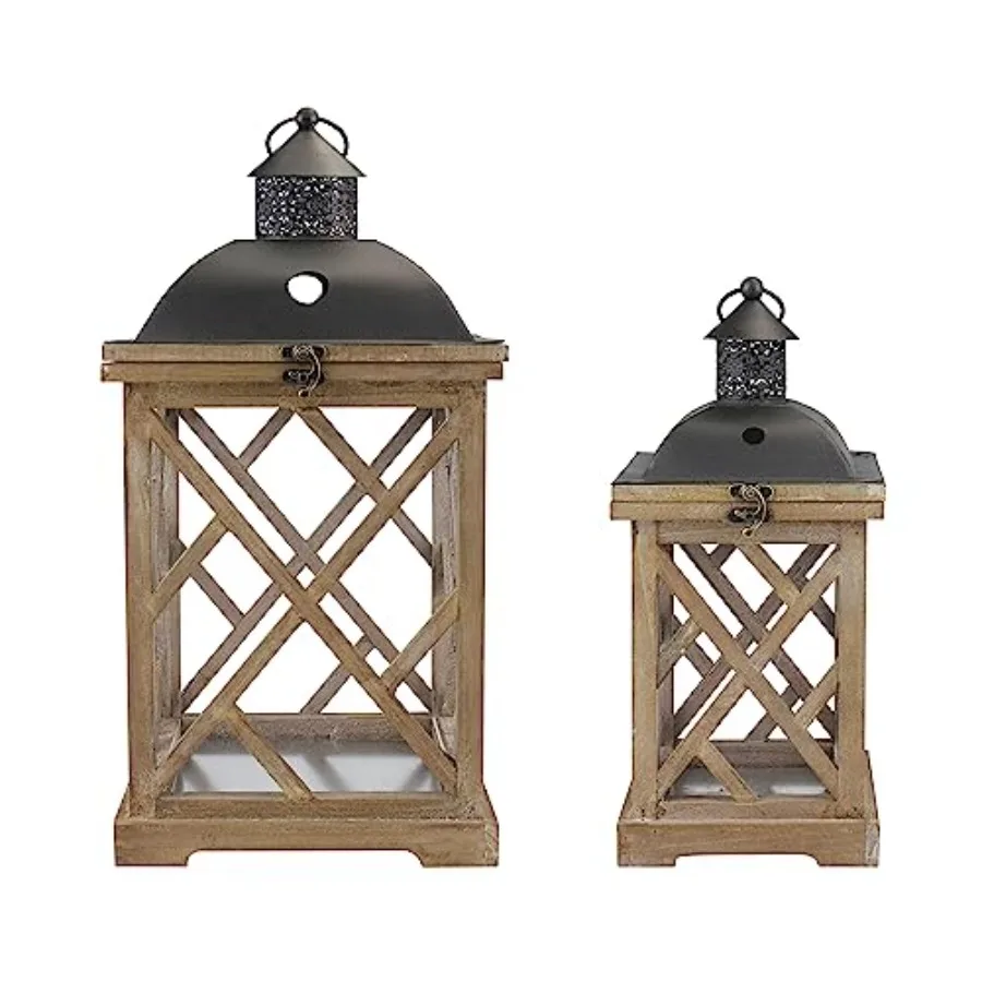 

Decorative Wooden Hurricane Candle Lantern Set, Use As Decoration for Birthday Parties, a Rustic Wedding Centerpiece, or Create