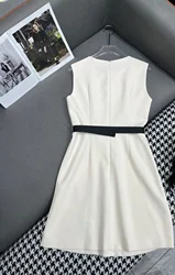 2024 Summer New Dress Metal Logo Decoration with Belt Girlish style sweet sexy fashion Versatile Light luxury grace Age reductio