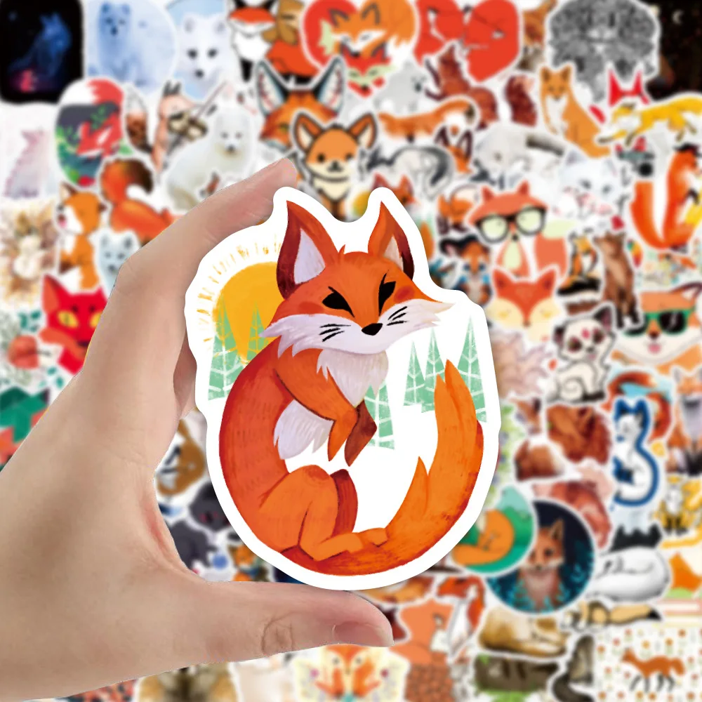 100Pcs/Pack INS Novelty Cartoon Cute Kawaii Fox Stickers PVC Waterproof Stickers Decals For Kids Boys Girls Toys Gifts