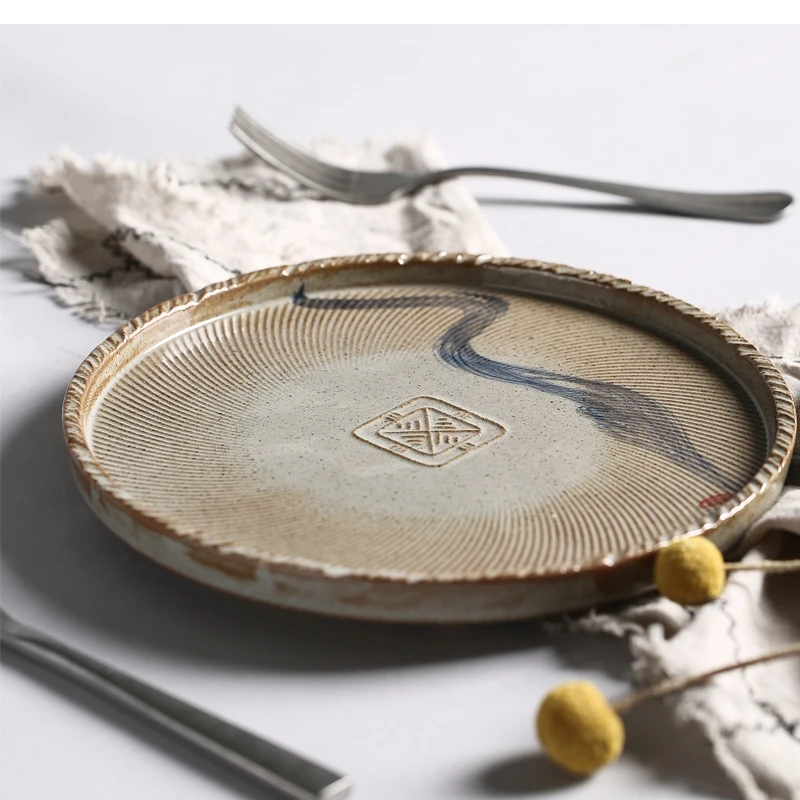 

Ceramic Dinner Steak Commercial Flat Shallow Disc Household Tableware 9 Inches