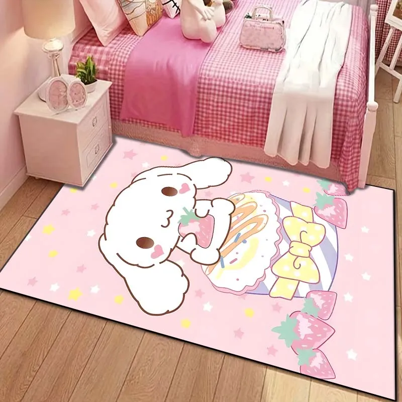 Sanrio Cartoon Cinnamoroll Pattern Living Room Bedroom Carpet Bedside Bathroom Floor Mat Girl's Room Non-slipMat Pink Room Decor