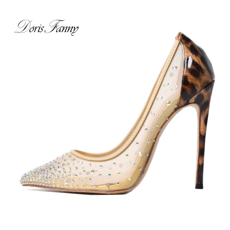 

Doris Fanny Leopard High Heels Crystal Shoes Women's Pumps Large Size Pointed toe Design Party Shoes 12cm1/0cm/8cm