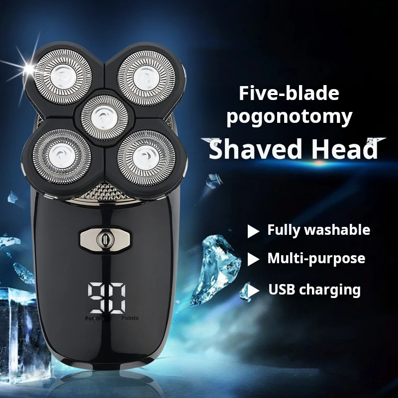 New Digital Display Five-Blade Bald Hair Clipper Razor Rechargeable Razor Wholesale