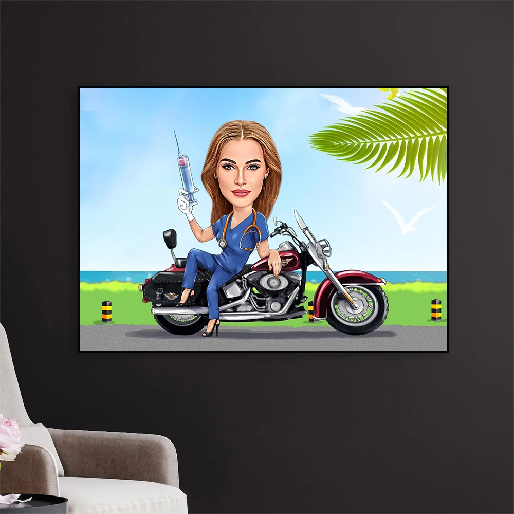 Personalized Female Doctor Motorcyclist Poster Gift for Nurse Motorcycle Riders Prints Birthday Gifts Wall Art Bedroom Decor