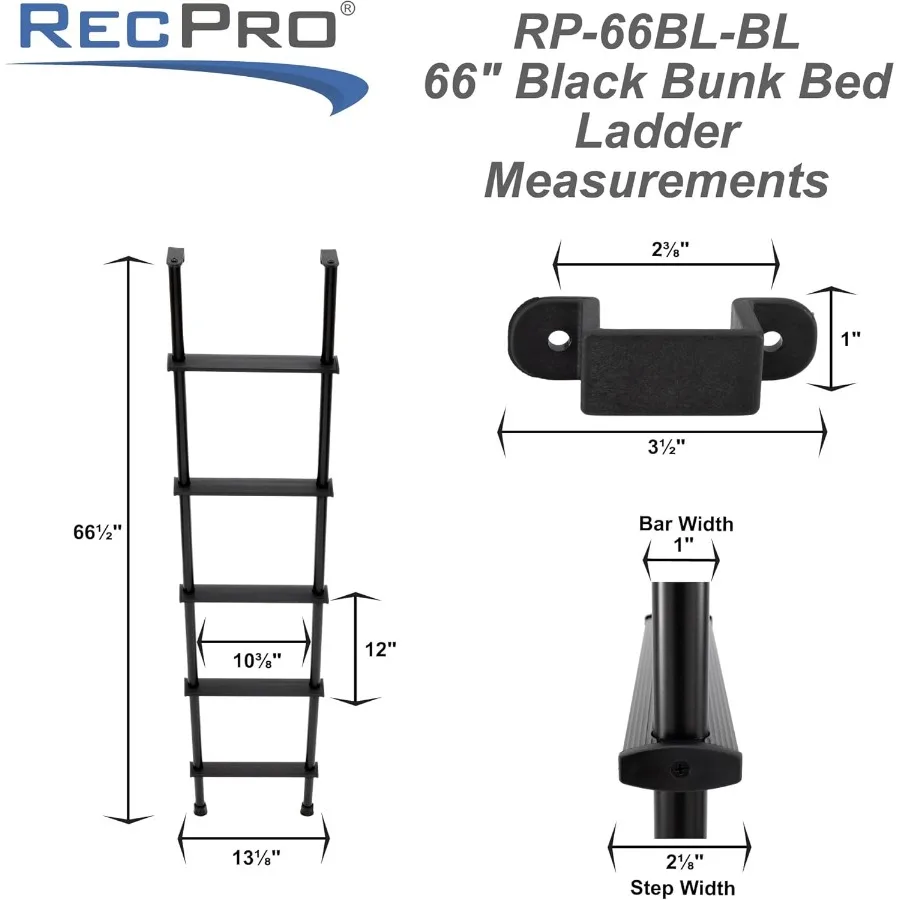 66Inch RV Bunk Ladder with Black or Silver Finish for Safe and Easy Access in Compact Living Spaces Includes Mounting Brackets