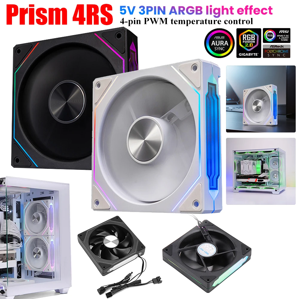 Вентилятор ЦП Prism 4RS ARGB, 120 мм, зеркальный дизайн, 5 В, 3 контакта, синхронизация освещения материнской платы, 800-1800 об/мин, 4 контакта, ШИМ, семейный Вентилятор охлаждения