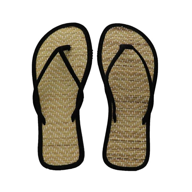 Ladies Straw Mat Slippers Fashion Floral Strap Flat Flip Flops 2024 Summer Newest Leisure Rattan Grass Weave Home Slippers