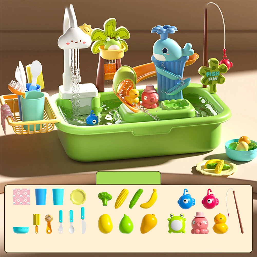 Kids Play Sink With Running Water Kitchen Sink Dishwasher Toys With Electric Faucet Fishing Toys For Boys Girls