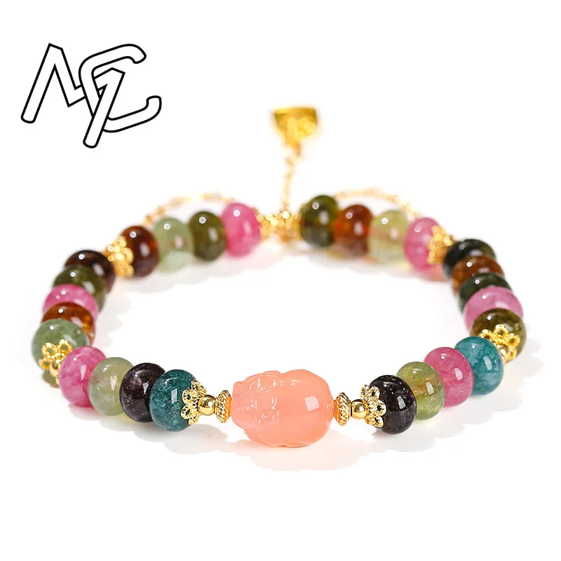 Natural Jade Pixiu Bracelet 18K Gold Plating Agate Tourmaline Exquisite Sexy Young Girls Fashion Real Jewelry Holiday Gifts