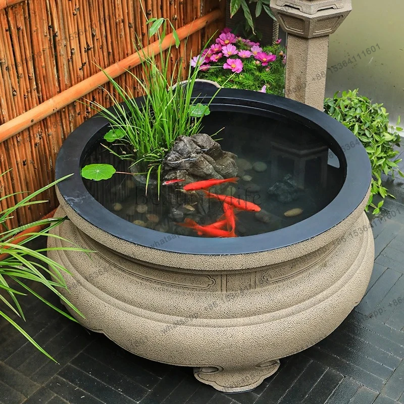 water lily fish pond flower pot garden landscaping decoration outdoor terrace fish tank ornament