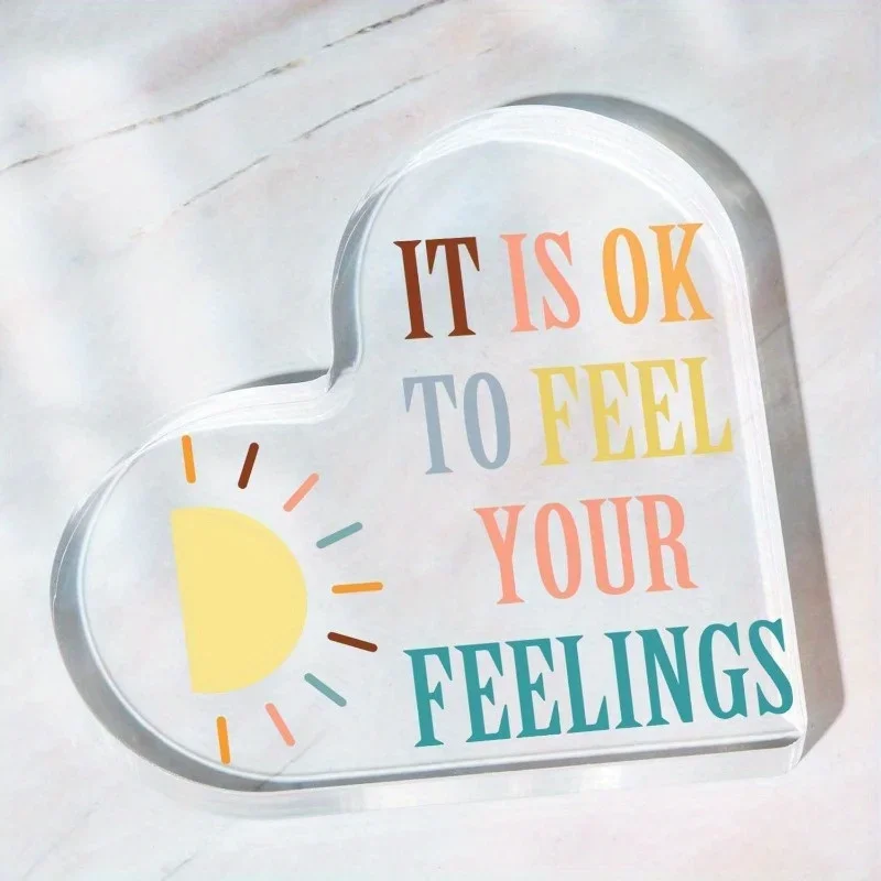Clear Heart Acrylic Sign Positive Mental Health Quote Tabletop Ornament For Office Home