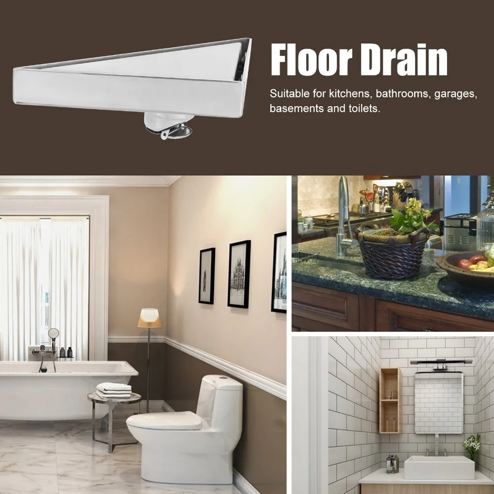 304 Stainless Steel Floor Drain Concealed Triangular Shower Floor Drain Removable Patterned Grate Anti-Clog Floor Strainer Home