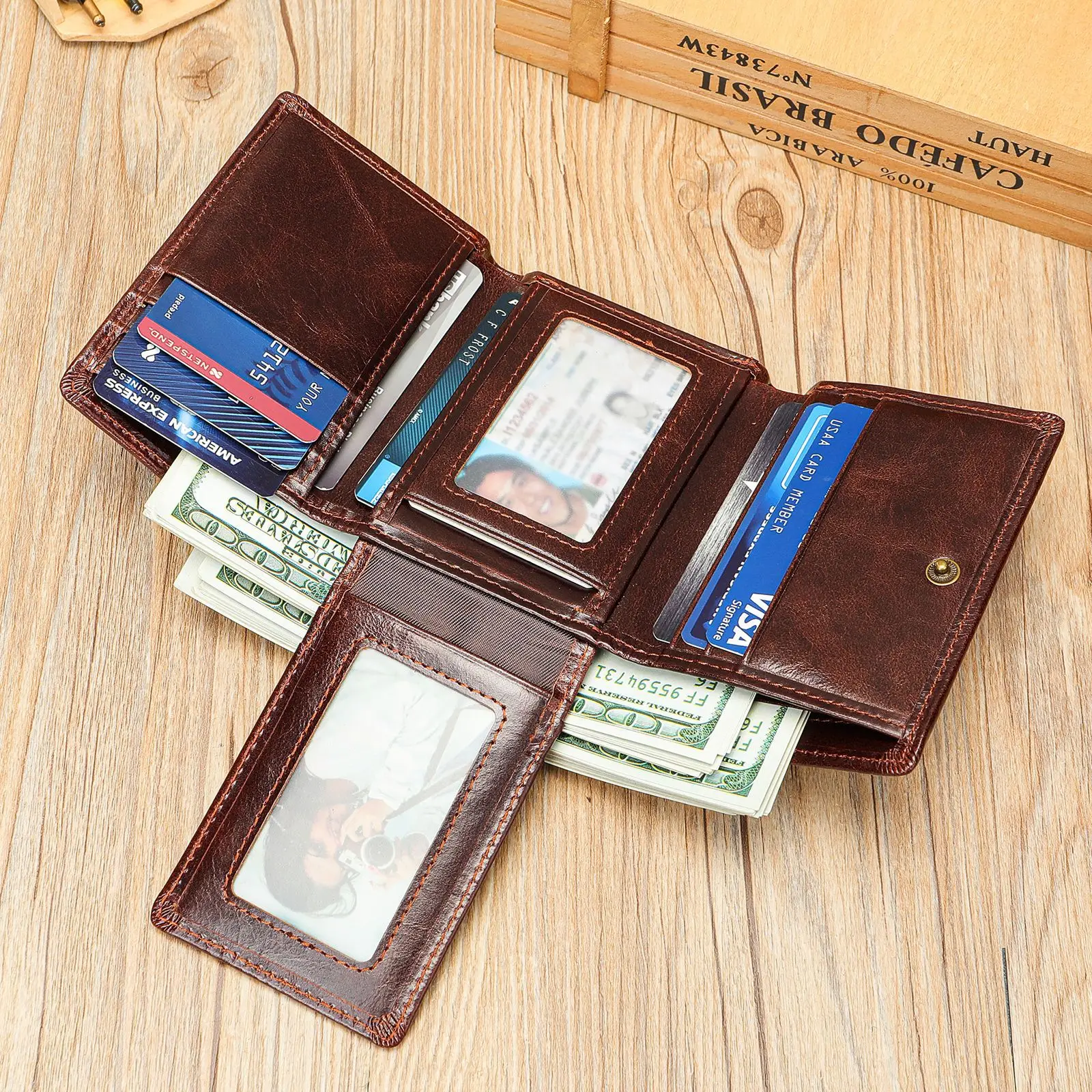Men's RFID Leather Wallet Short Genuine Cowhide Multi Card Holder Slim Money Clip