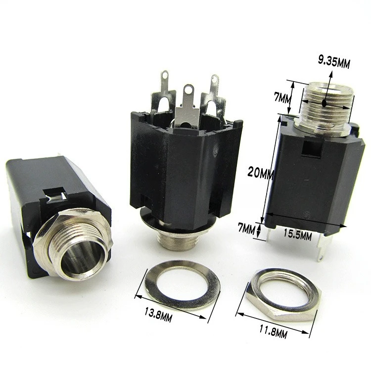 ‌5pcs 6.35mm (1/4") TRS Stereo Panel Mount Audio Jack Socket, 3-Pin All-Copper Body for Mixer/Microphone