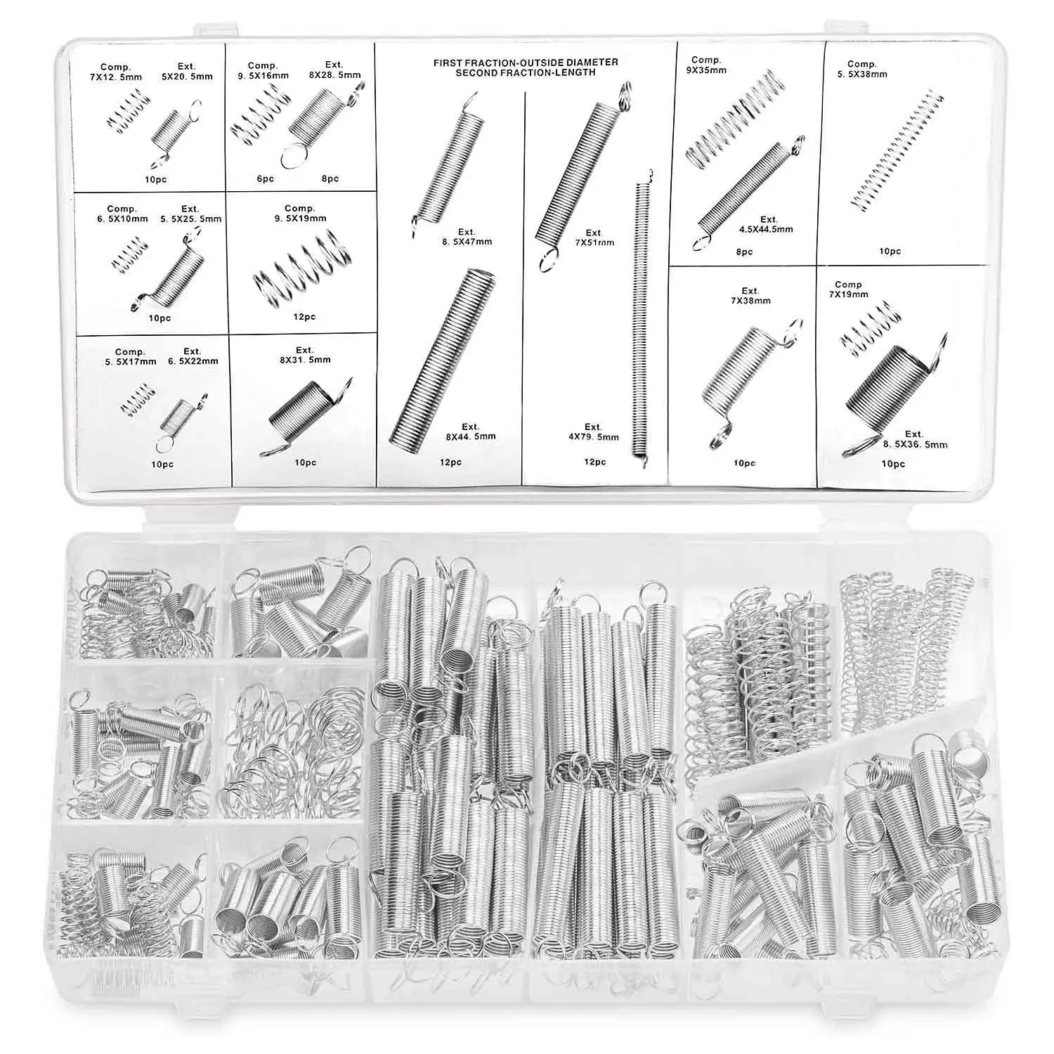 200Pcs Steel Spring Assortment Kit Compression Extension Mixed Springs Set With PVC Storage Box For DIY Hardware Repair