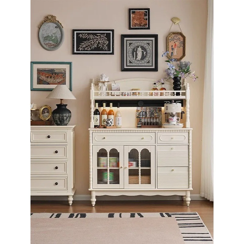 French solid wood sideboard, cream-style living room multifunctional wall-mounted integrated wine cabinet