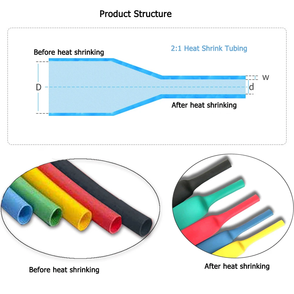 328Pcs Schrumpf Schläuche Rohr Sortiment Sleeving Wrap Rohre Kabel Draht Stecker 8 Größen 5 Farbe Polyolefin 2:1 Halogen-freies