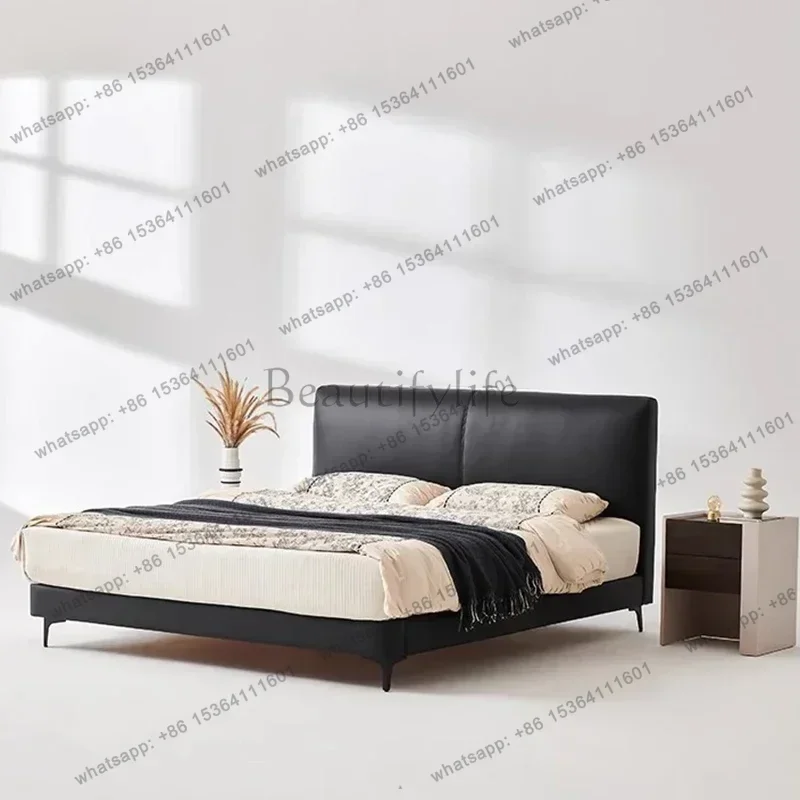 LJY Leather Sleeping Massage Bed Design Wooden Simple Bedroom Bed Double Human Dog Headboards Letto Matrimoniale Home Furniture