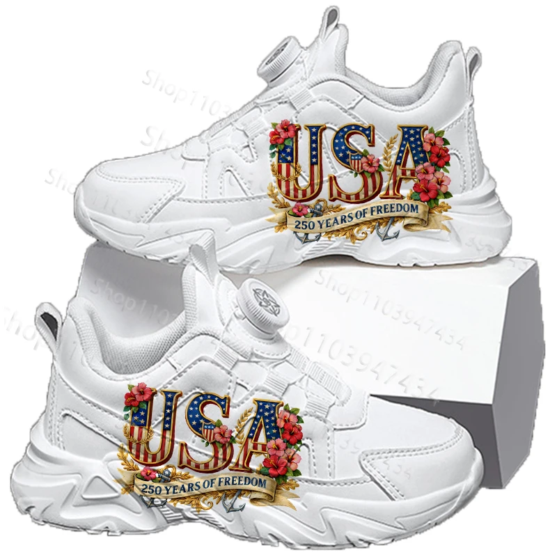 

Детская обувь с патриотическим принтом ко Дню независимости США, популярные дышащие повседневные теннисные кроссовки для мальчиков и девочек-подростков, размеры 28-39